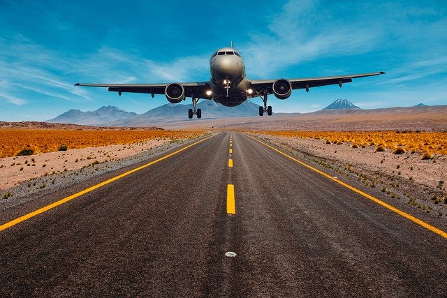 aeroplane, fly, flying, landing, transport, highway, road, sky, nature, artwork, brown sky, brown road, brown plane, brown airplane